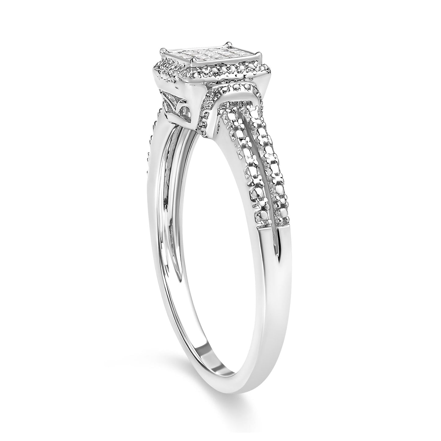 .925 Sterling Silver 1/4 Cttw Princess-cut Diamond Composite Ring with Beaded Halo (H-I Color, SI1-SI2 Clarity)-3