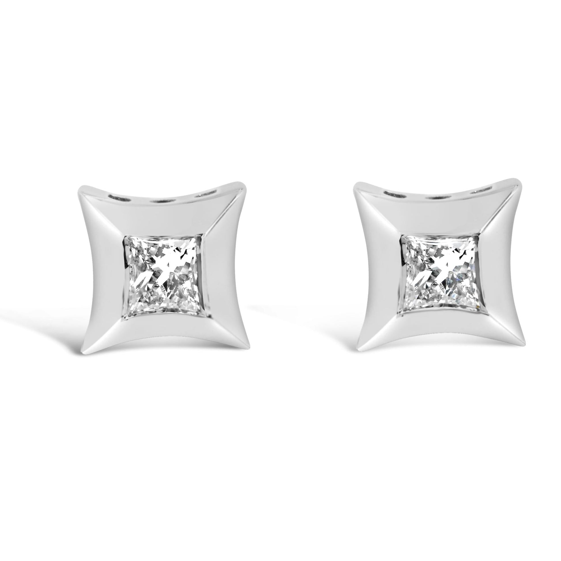10K White Gold 1/5 Cttw Invisible Set Princess-Cut Diamond Stud Earrings (H-I Color, SI2-I1 Clarity)-0