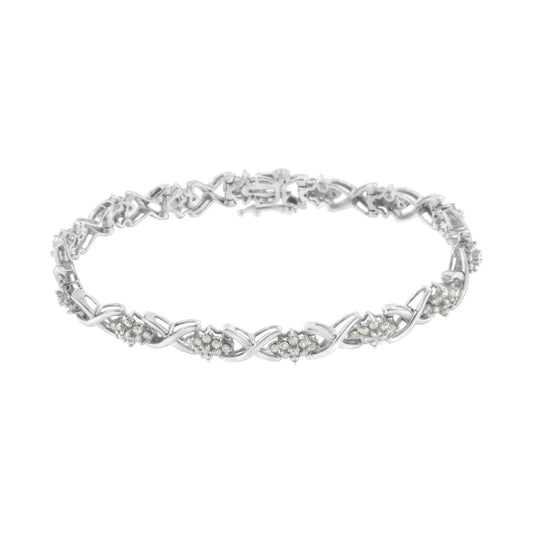.925 Sterling Silver 2-1/4 Cttw Diamond 7” Cluster X Link Bracelet (I-J Color, I3 Clarity)-1