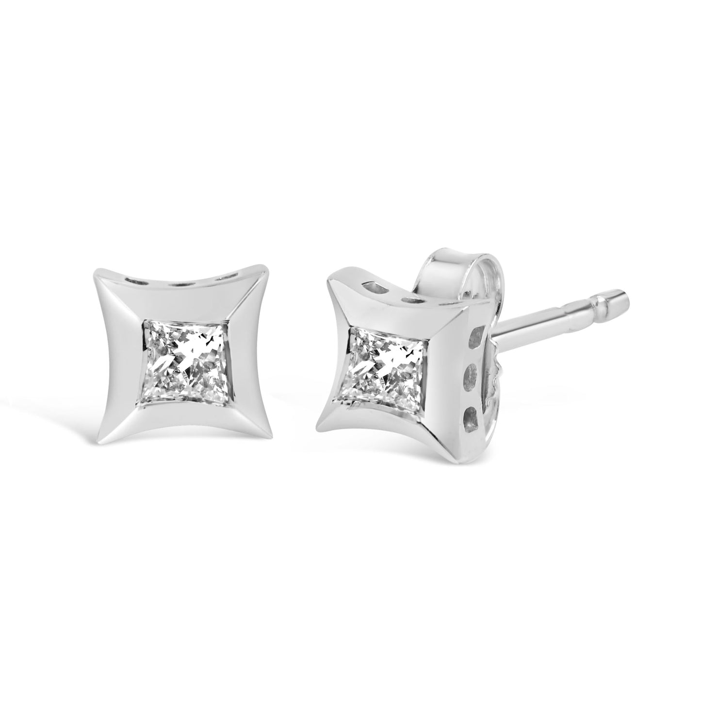 10K White Gold 1/5 Cttw Invisible Set Princess-Cut Diamond Stud Earrings (H-I Color, SI2-I1 Clarity)-2