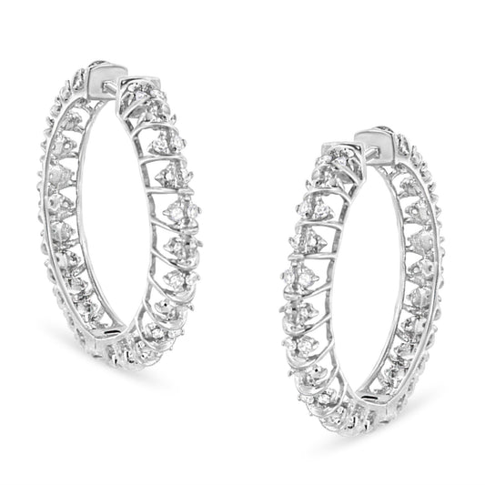 .925 Sterling Silver 1/2 Cttw Diamond Wire Cage Style Hoop Earring (I-J Color, I2-I3 Clarity)-1